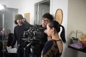 Jennifer Li and her crew on the set of her shortfilm, SOLD