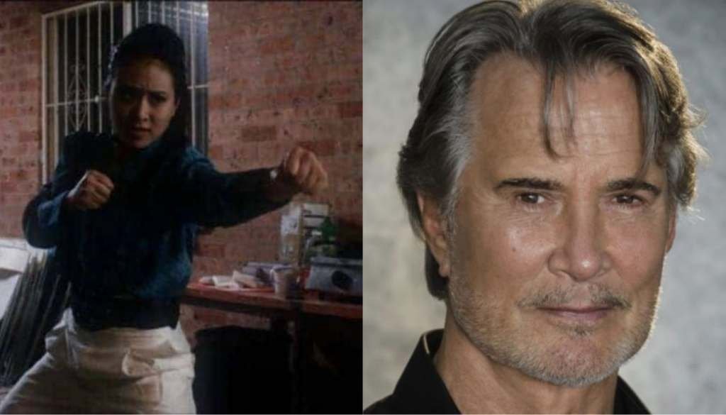 Maria Tran in a still from fan trailer "Tiger Cop 2" on the left, and a courtesy headshot of actor Richard Norton on the right.